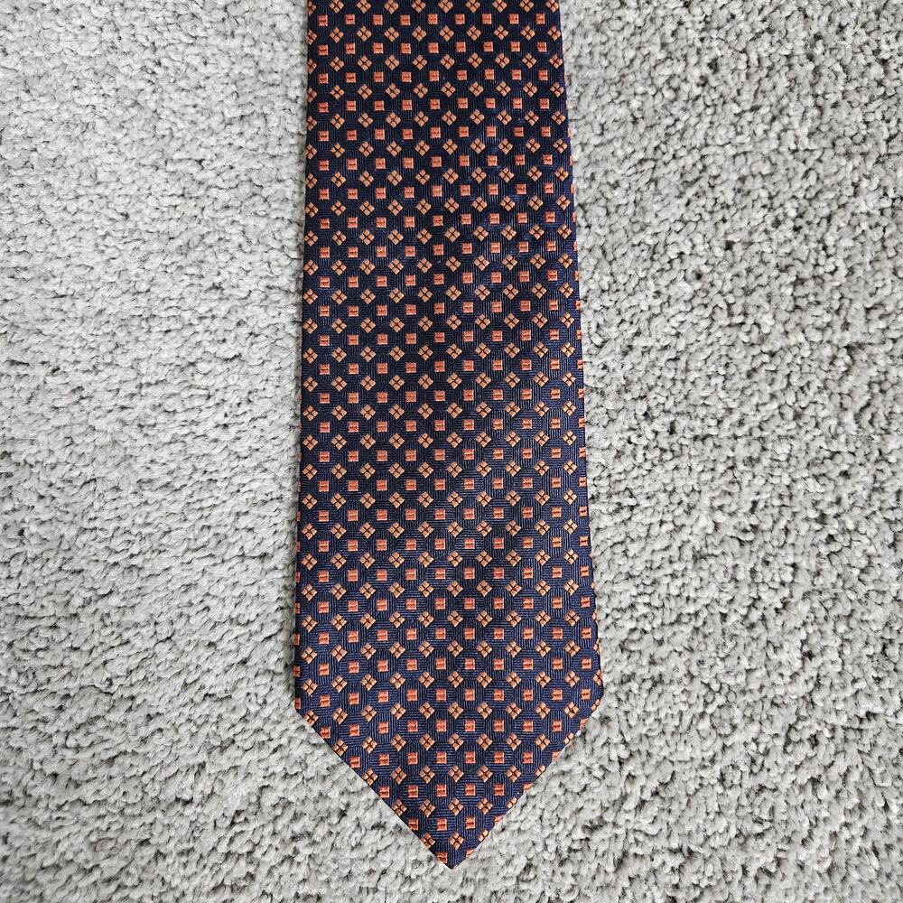 Vtg 346 Brooks Brothers Necktie Navy Orange Made In USA Geometric AOP 57"